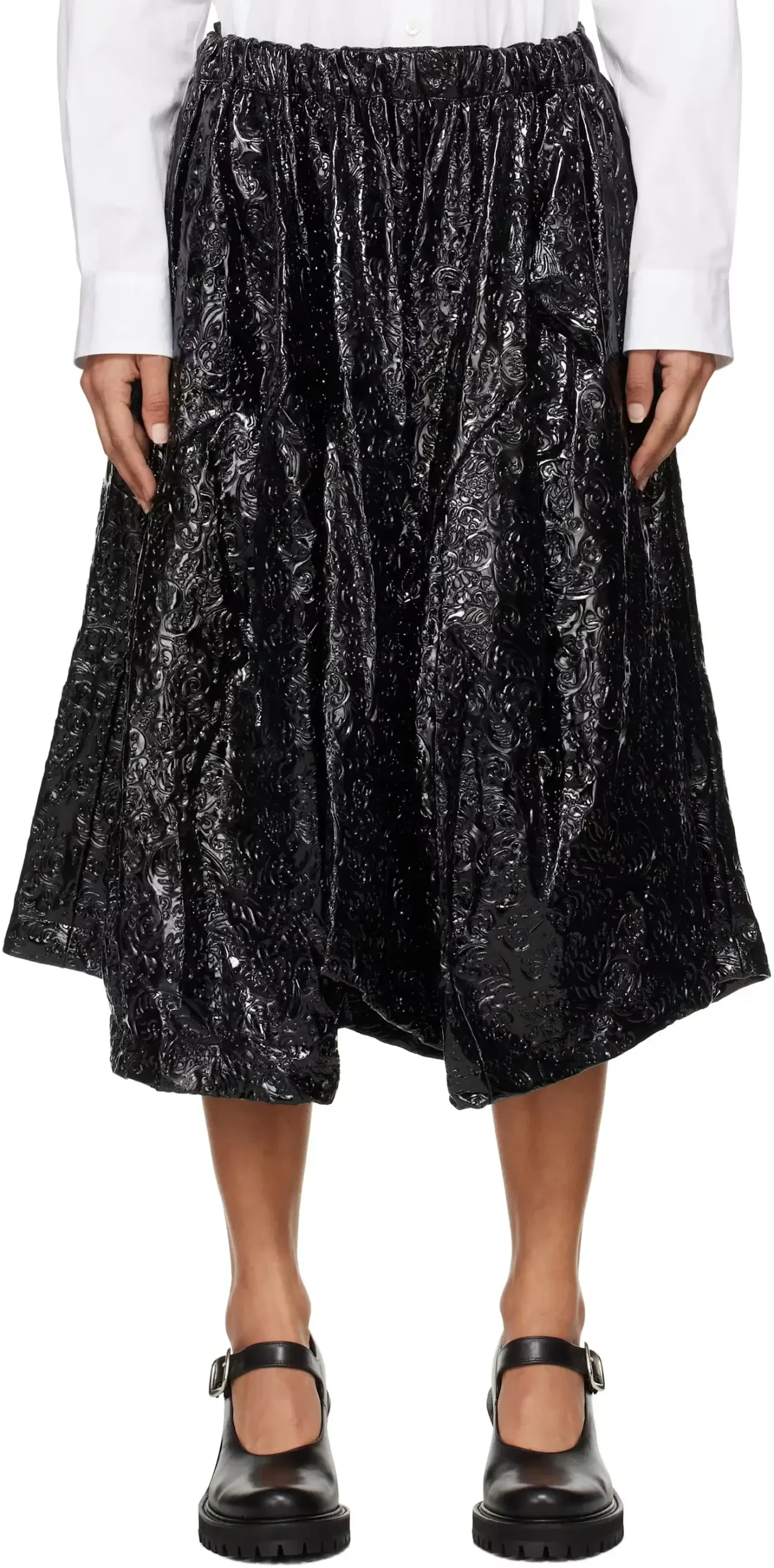 Comme-des-Garcons-Black-Enamel-Embossed-Pattern-Midi-Skirt-scaled-1.webp