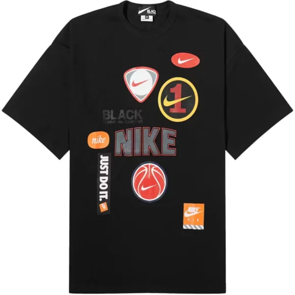 Nike X Comme Des Garcons Black Oversized Multi Logo Print T-Shirt
