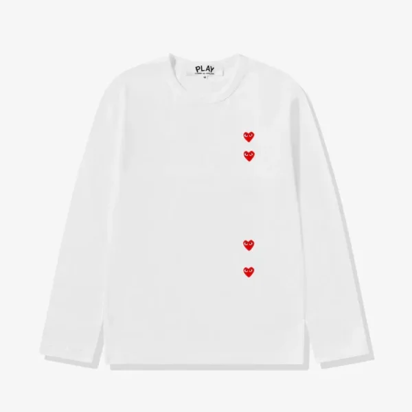 CDG Play Multi Red Heart Longsleeve T-Shirt White